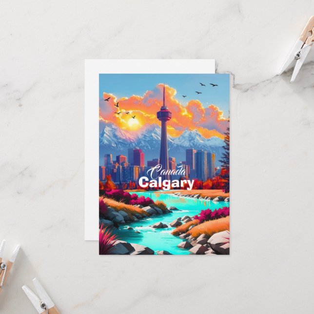 Carte postale de voyage de Calgary Alberta, carte  (Devant/Arrière en situation)