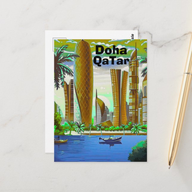 Carte postale de voyage de Doha, Skyline de Doha,  (Devant/Arrière en situation)