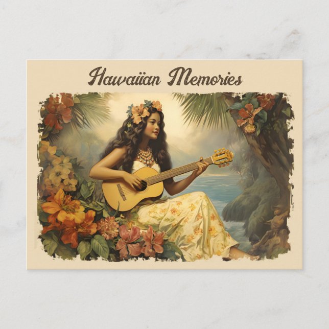 Carte postale de voyage de fille de guitare hawaïe (Devant)