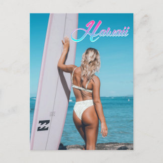 Carte postale de voyage de fille surfeuse d'Hawaii