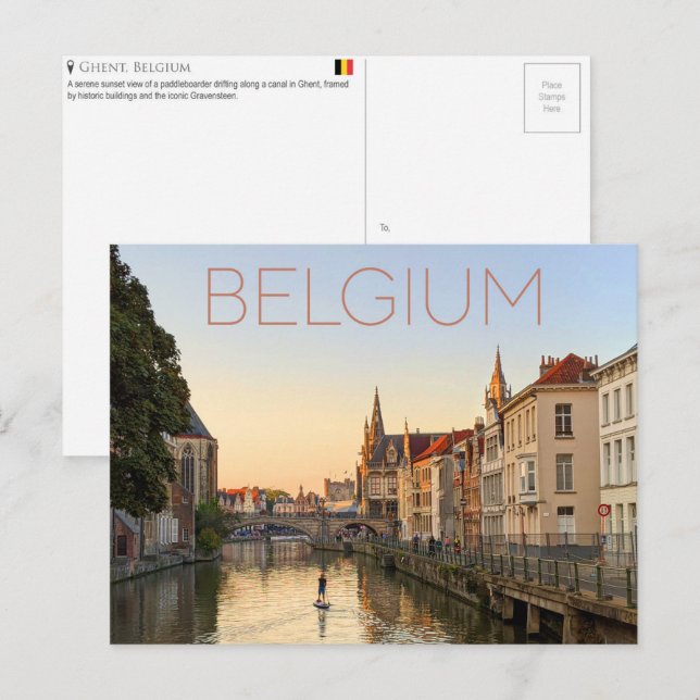 Carte postale de voyage de Gand, Belgique (Devant / Derrière)