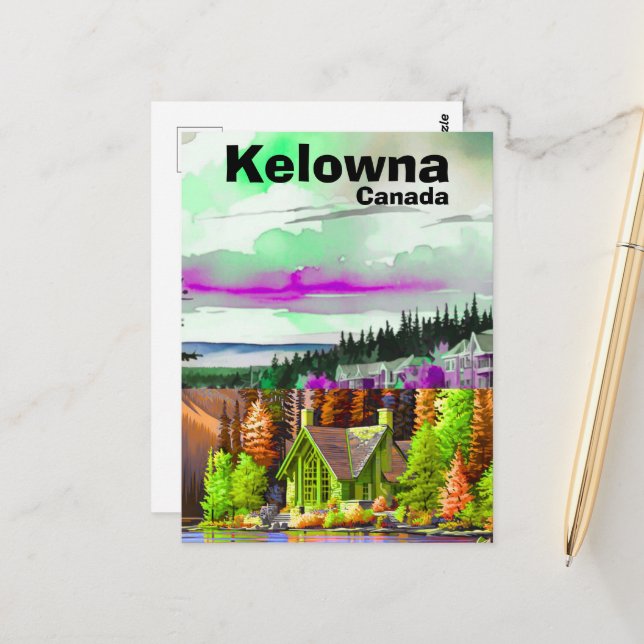 Carte postale de voyage de Kelowna BC, Art de Colo (Devant/Arrière en situation)