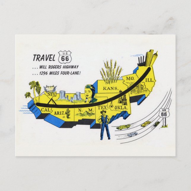 Carte postale de voyage de la route 66 américaine  (Devant)