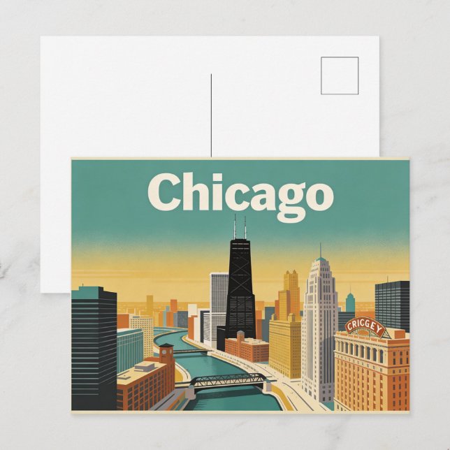 Carte postale de voyage de la skyline de Chicago v (Devant / Derrière)