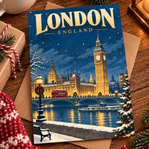 Carte postale de voyage de Noël vintage Londres An