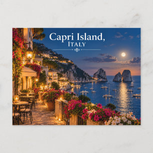 Carte postale de voyage de nuit de l'île de Capri