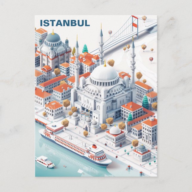 Carte postale de voyage d'Istanbul isométrique (Devant)