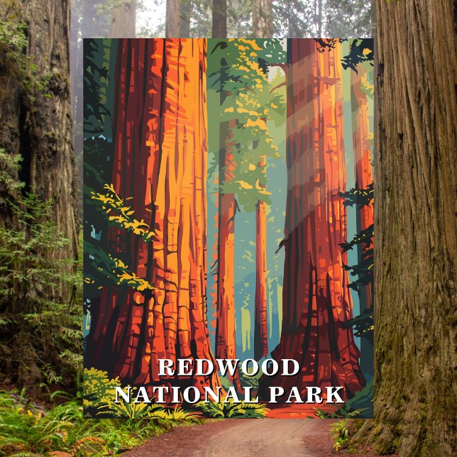 Carte postale de voyage du parc national de Redwoo (Redwood National Park, California)