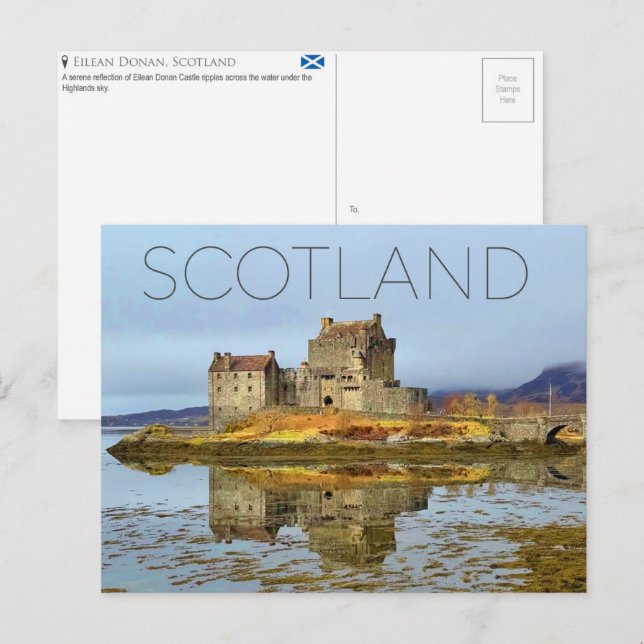 Carte postale de voyage Eilean Donan, Écosse (Devant / Derrière)