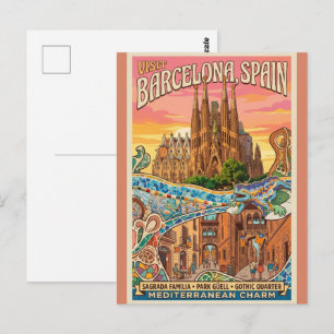 Carte postale de voyage vintage Barcelone Espagne 