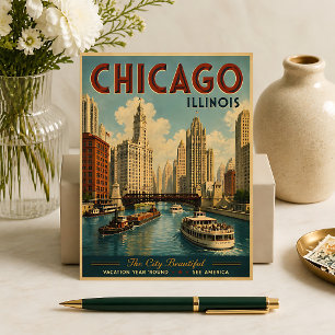 Carte postale de voyage vintage Chicago Illinois