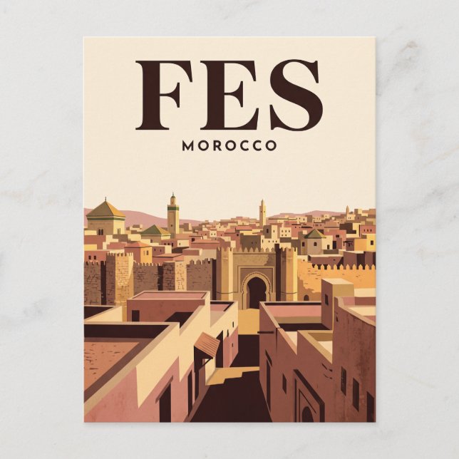Carte postale de voyage vintage | Fès, Maroc (Devant)