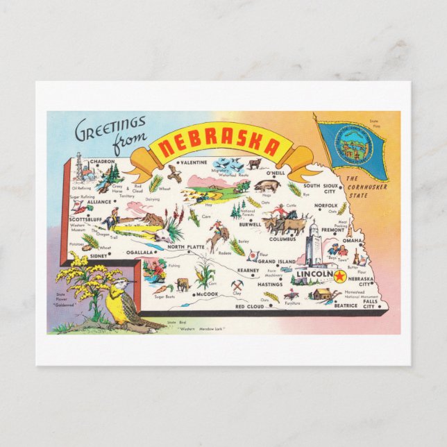 Carte postale de voyage Vintage Nebraska (Devant)