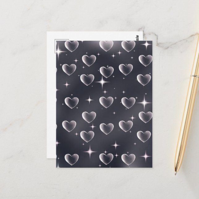 Carte Postale Début des années 2000 Black and White Heart Old Sc (Devant/Arrière en situation)