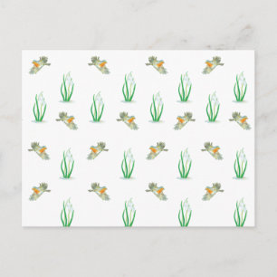 Carte Postale Début du printemps Robin Oiseaux et Motif de snowd