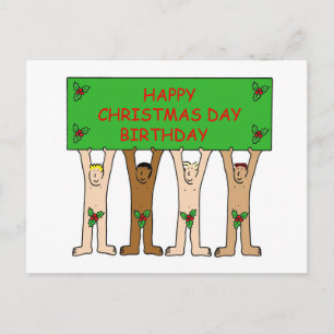 Carte Postale Décembre 25 Anniversaire Fun Men With Holly