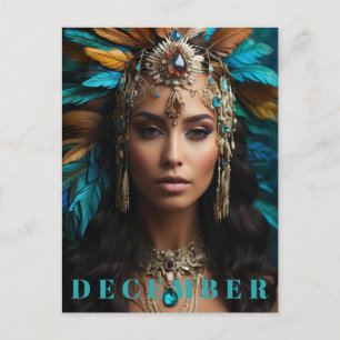 Carte Postale *~* DÉCEMBRE Boho Headdress Turquoise Zircon AP53