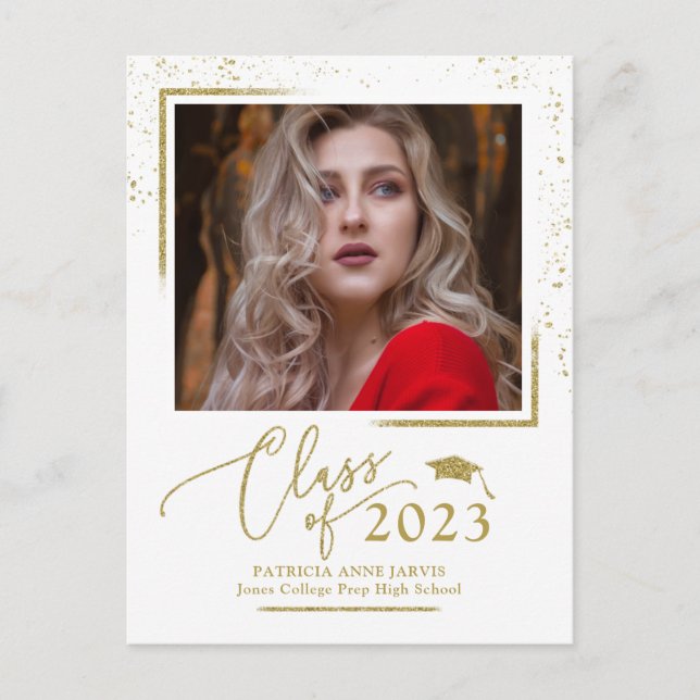 Carte Postale Déclaration de diplômé de style chic Festive Paill (Devant)
