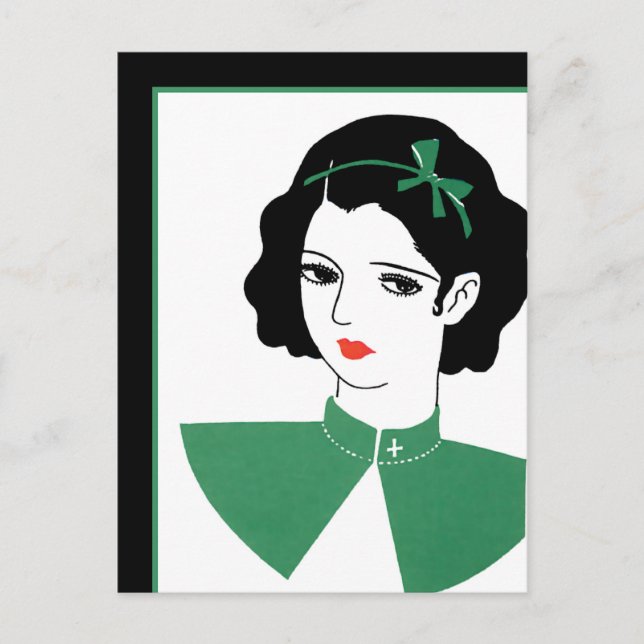 Carte Postale Déco fille en vert (Devant)