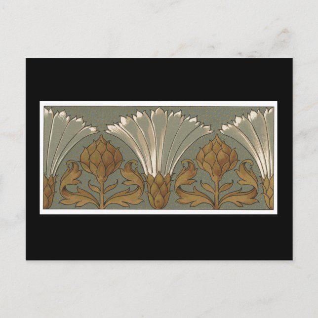 Carte Postale Déco Fleurs Ventilateurs Blanches Avec Or et Gris (Devant)