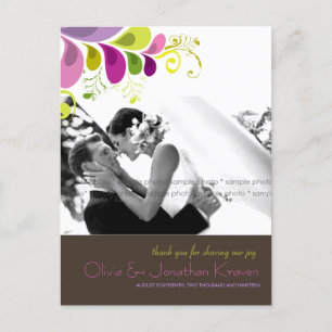 Carte Postale Déco florale colorée Laisser Photo Mariage Merci