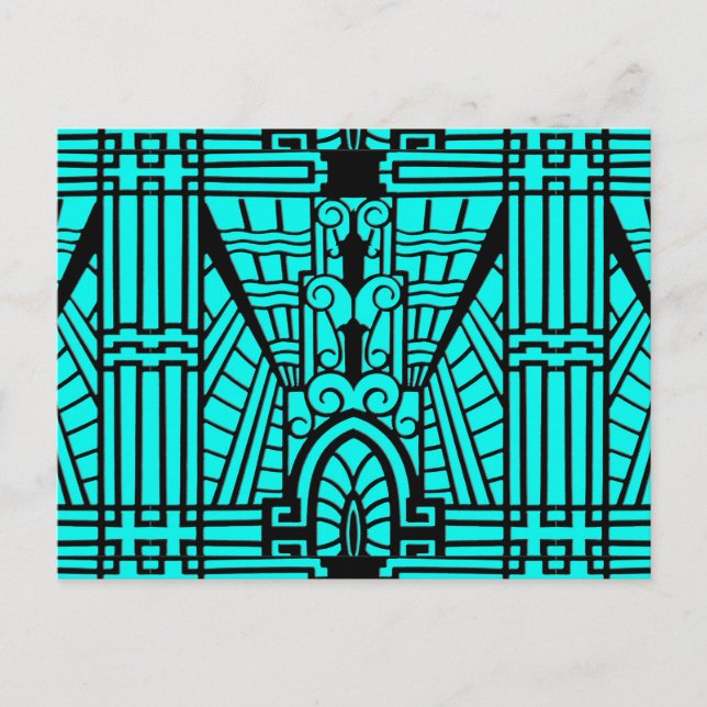 Carte Postale Déco Motif architecturale, turquoise et noire (Devant)