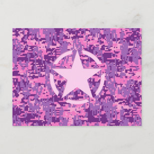Carte Postale Déco rose étoile sur le style Camo numérique