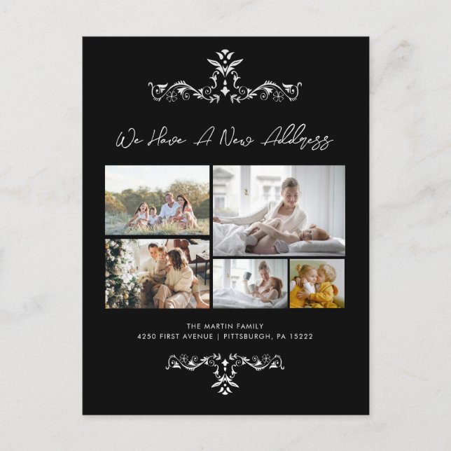 Carte Postale Décontracté Black 5 Photos Ornate Moving Faire-par (Devant)