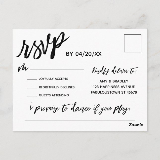 Carte Postale Décontractée écriture manuscrite noir blanc RSVP (Dos)