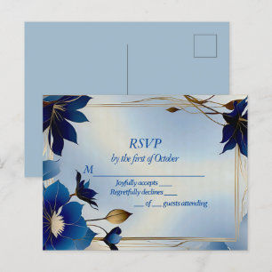 Carte Postale Décor bleu fleurs mariage RSVP