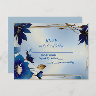 Carte Postale Décor bleu fleurs mariage RSVP
