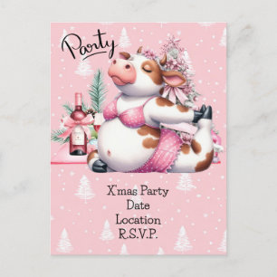 Carte Postale Décor de Noël rose Yoga Vache