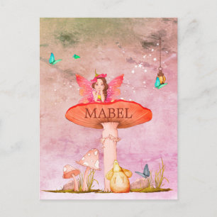 Carte Postale Décor de souris fée fantaisie champignon