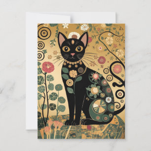 Carte Postale Décor doré Gustav Klimt Style Chat Noir Art