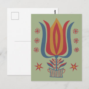 Carte Postale Décor floral de tulipes d'art folklorique américai