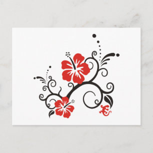 Carte Postale Décor Hibiscus en noir et rouge
