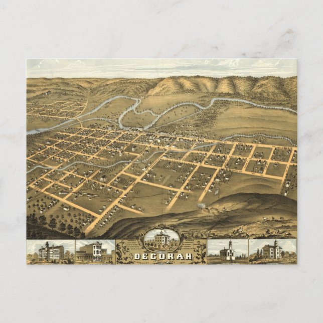 Carte Postale Decorah, comté de Winneshiek, Iowa (1870) (Devant)