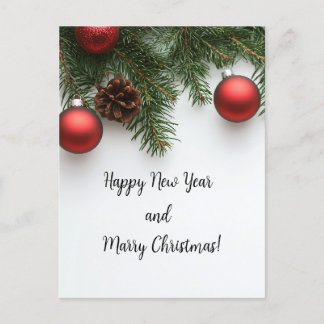 Carte Postale décoration branche sapin avec guirlande