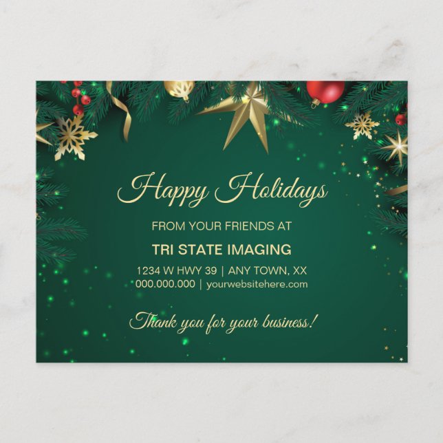 Carte Postale Décoration de fêtes dorée verte Appréciation de la (Devant)