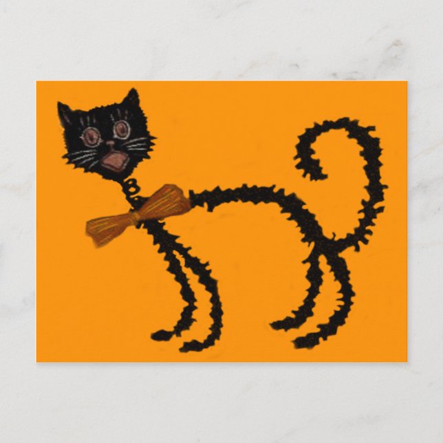 Carte Postale Décoration de Halloween Chat Noir Élastique (Devant)
