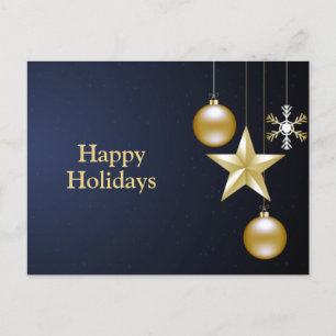 Carte Postale Décoration dorée de vœux de Noël bleu marine