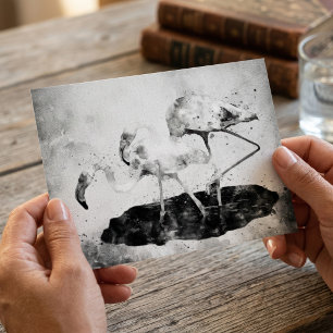 Carte Postale Décoration murale aquarelle flamant rose noir et b