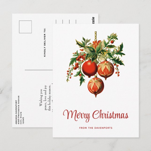 Carte Postale Décorations d'arbre de Noël Cool rétros (Devant / Derrière)