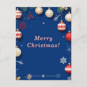 Carte Postale ✨ Décorations de Noël bleues Élégantes Fêtes d'hiv