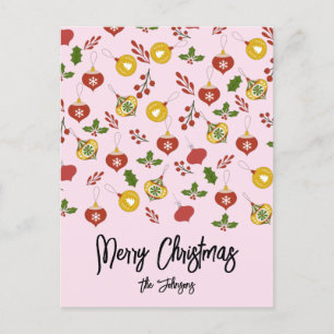 Carte Postale Décorations de Noël Verdure festive Rose   