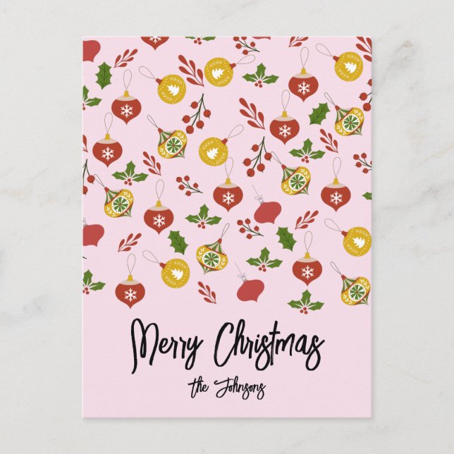 Carte Postale Décorations de Noël Verdure festive Rose    (Devant)