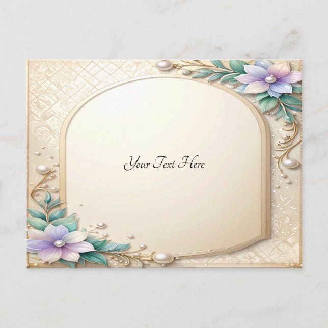 Carte Postale Decorative Floral Frame with Pearls Postcard (Devant)