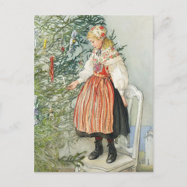 Carte Postale Décorer l'arbre de Noël - Carl Larsson (Devant)