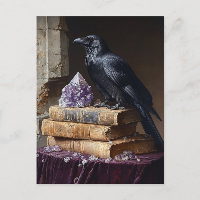 Carte Postale Découpage Corbeau et Améthyste gothique (Devant)