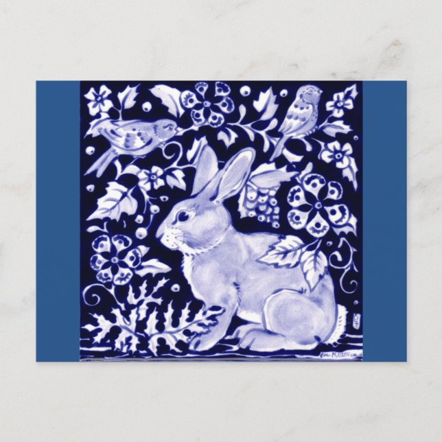 Carte Postale Dedham Blue Rabbit, Classic Blue & White Design (Devant)